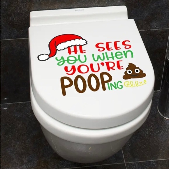 Funny Christmas Santa Holiday Bathroom Decor Toilet Lid Self Adhesive Sticker - Picture 3 of 5